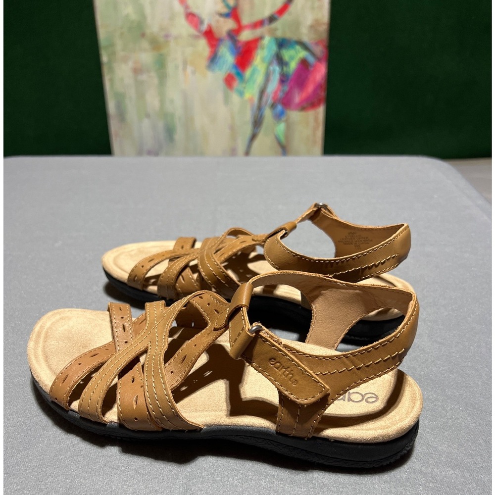 Earth Origins Etsellie Tan Leather Strappy Comfort Sandals Womens 9.5 M Brown